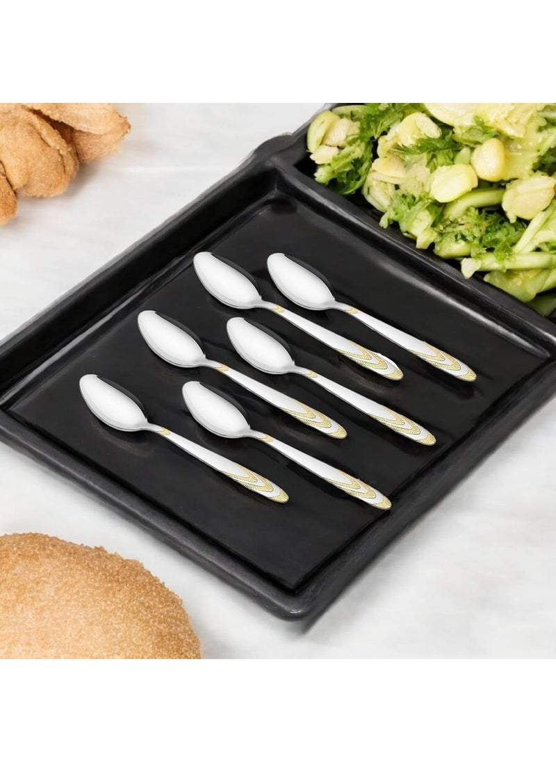 Montavo by FnS Magna Stainless Steel Real Gold Plated Tea Spoon Set of 6 for Tea Coffee and Spices
