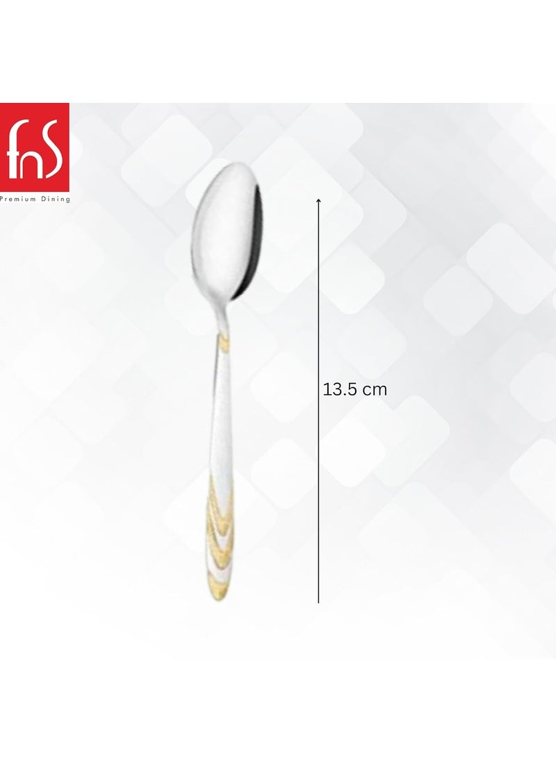 Montavo by FnS Magna Stainless Steel Real Gold Plated Tea Spoon Set of 6 for Tea Coffee and Spices