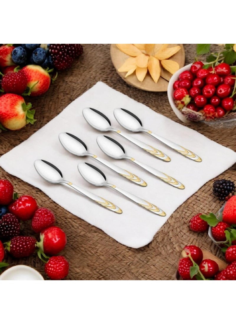 Montavo by FnS Magna Stainless Steel Real Gold Plated Tea Spoon Set of 6 for Tea Coffee and Spices