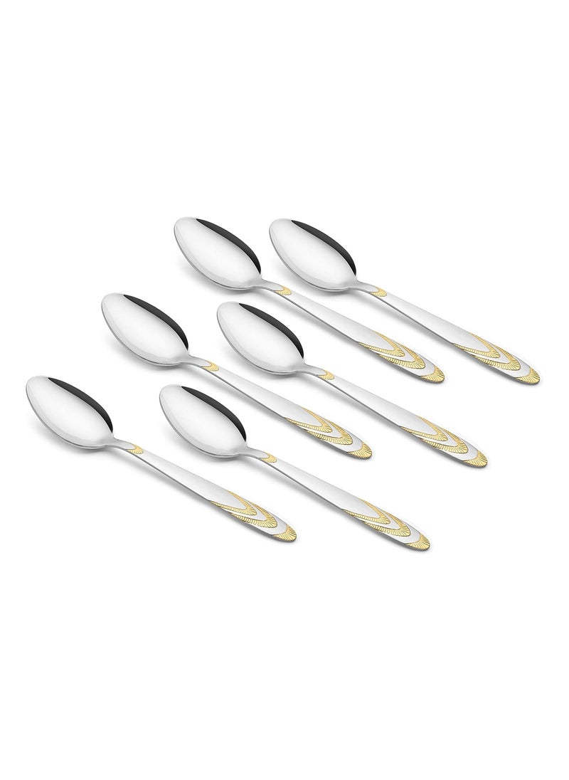 Montavo by FnS Magna Stainless Steel Real Gold Plated Tea Spoon Set of 6 for Tea Coffee and Spices