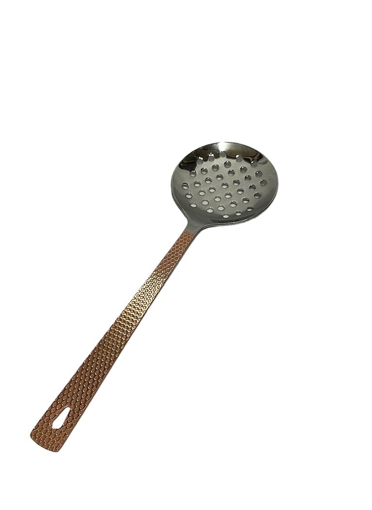 Dynore Stainless Steel Harmony Copper Plated Hammered Heavy Gauge Mirror Finish Cooking Serving Spoon Set Set of 5 Pcs