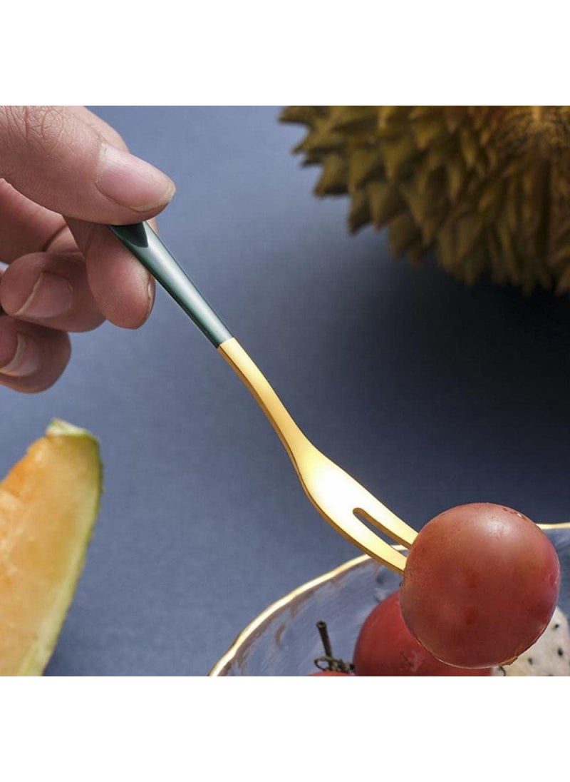 SIYANSHU Fruit Forks Appetizer Polished Dessert Forks Salad Forks Stainless Steel Food Grade Dinner SpoonTable SpoonTasting Appetizer Forks Portable Cocktail Salad Forks for PartyBanquetCocktailTravel Green6 Piece