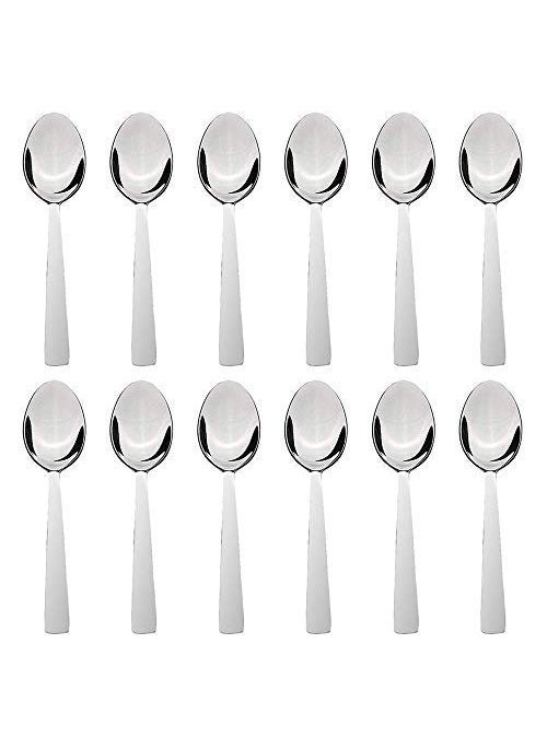 SESLEE RM Stainless Steel Table Spoon Tea with Proper Edge Coffee Sugar Condiments and Spices Set of 12 Silver