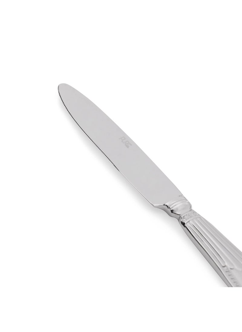 PURE HOME LIVING Set of 4 Silver Stainless Steel Dinner Knives with Zig Zag Embossing