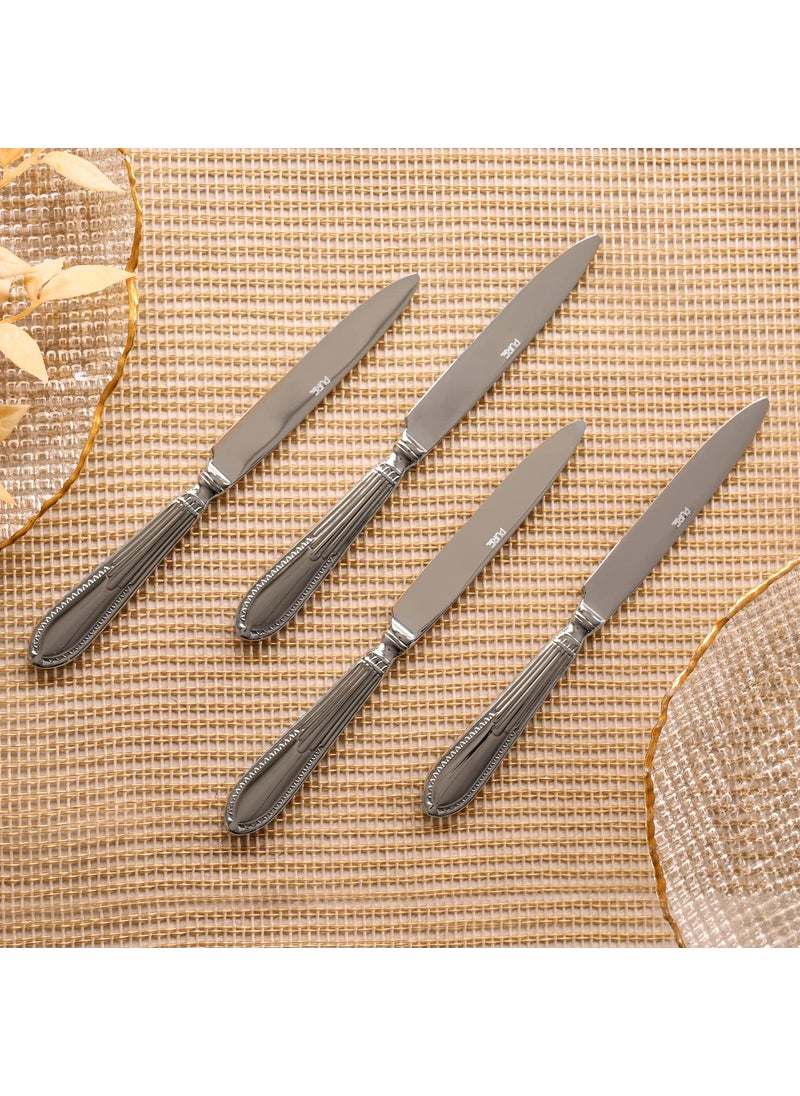 PURE HOME LIVING Set of 4 Silver Stainless Steel Dinner Knives with Zig Zag Embossing