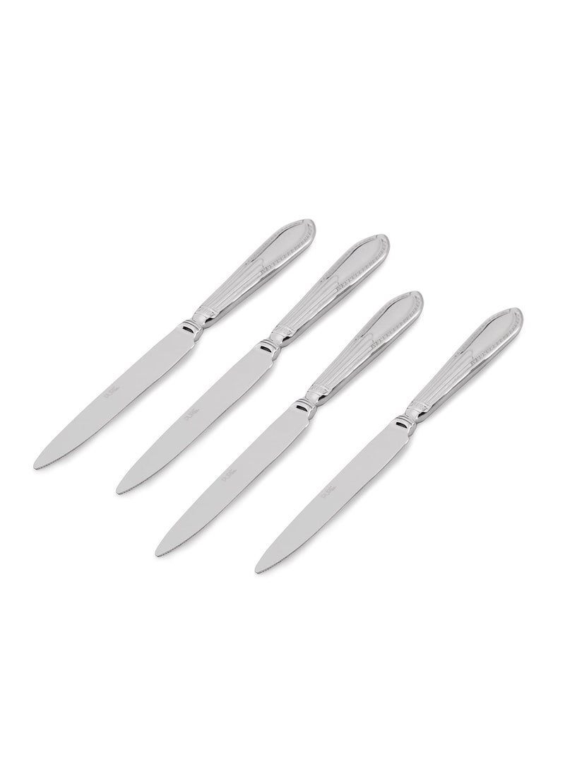 PURE HOME LIVING Set of 4 Silver Stainless Steel Dinner Knives with Zig Zag Embossing