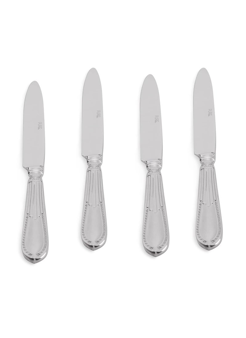 PURE HOME LIVING Set of 4 Silver Stainless Steel Dinner Knives with Zig Zag Embossing
