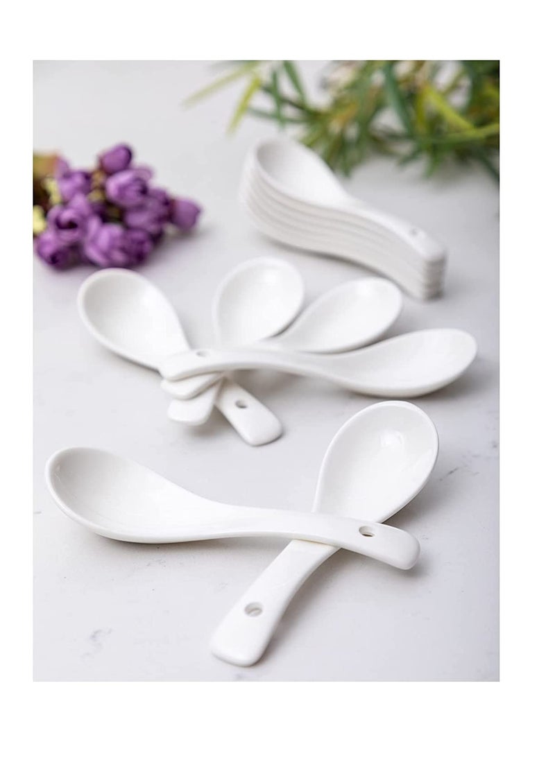 HUNGYAN White Solid Porcelain Soup SpoonsTable Spoon Pack of 6