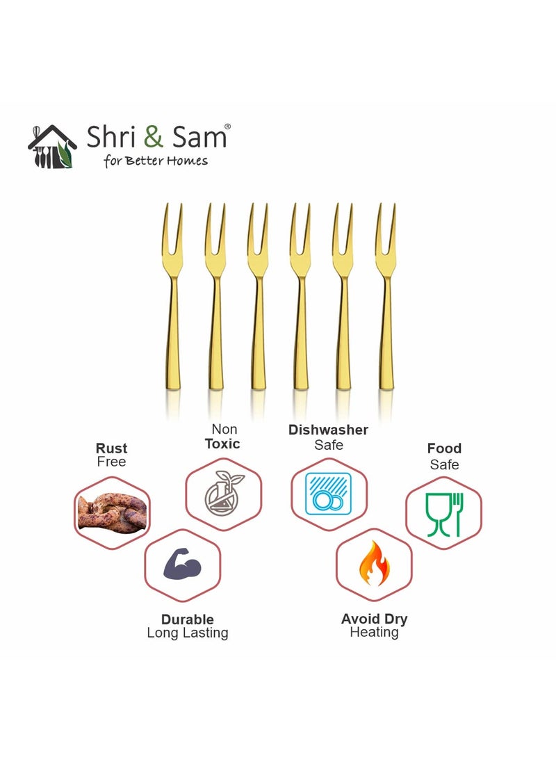 Shri Sam Stainless Steel Lotus Plain Gold PVD Coating Fruit Fork6 Pieces