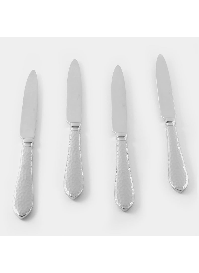 PURE HOME LIVING Set Of 4 Silver Hammered Dinner Knives