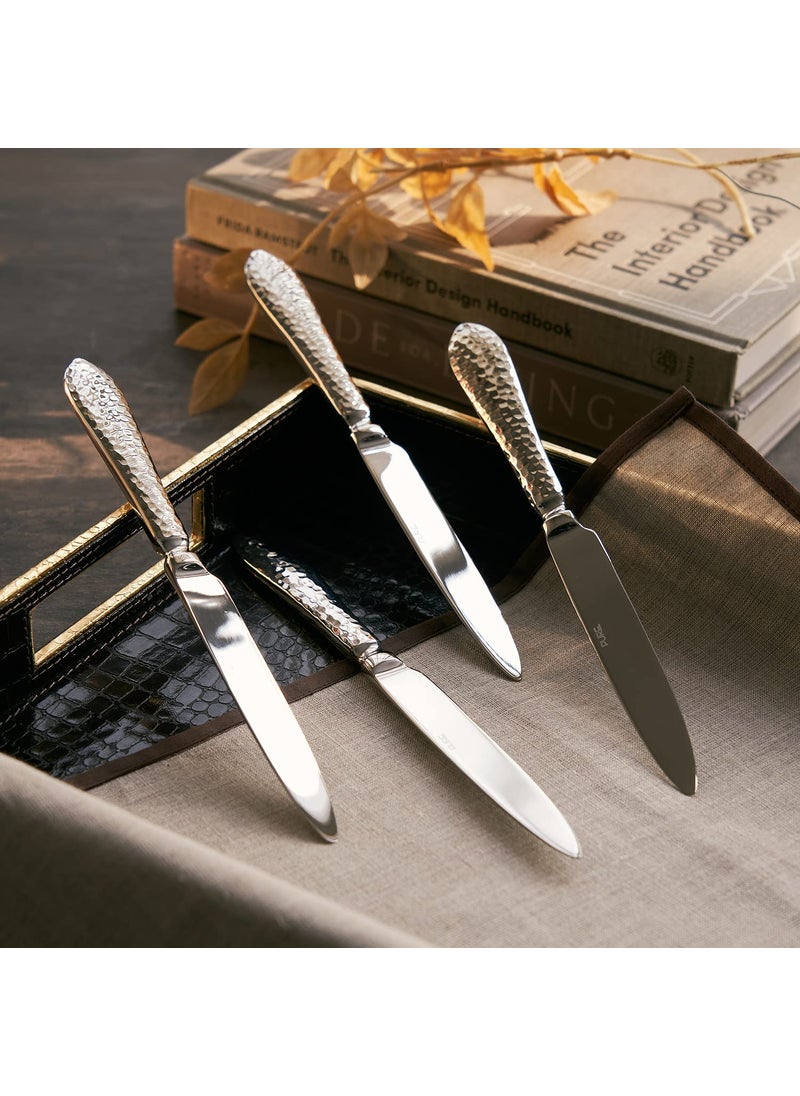 PURE HOME LIVING Set Of 4 Silver Hammered Dinner Knives