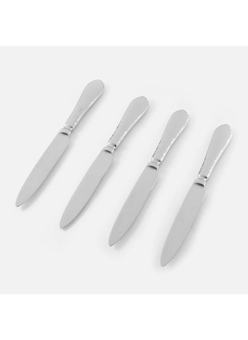 PURE HOME LIVING Set Of 4 Silver Hammered Dinner Knives