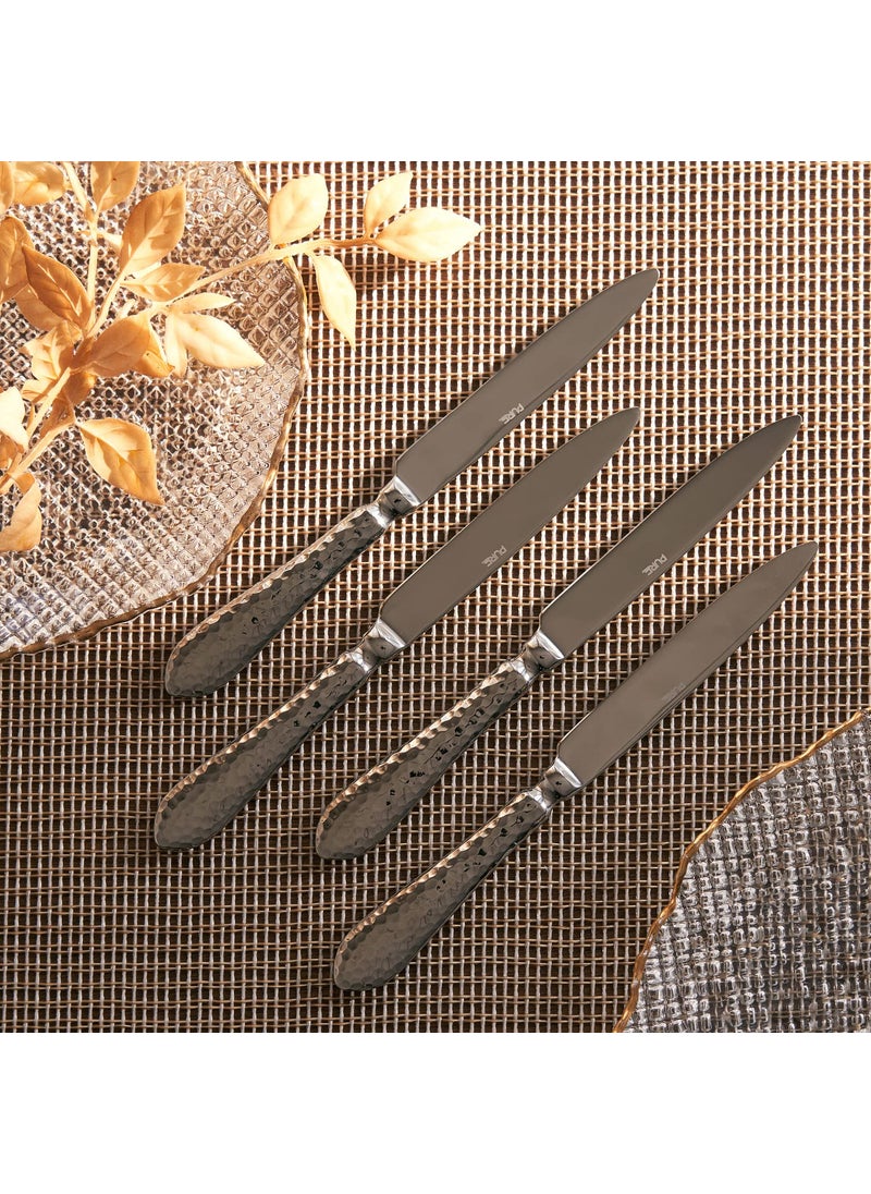 PURE HOME LIVING Set Of 4 Silver Hammered Dinner Knives