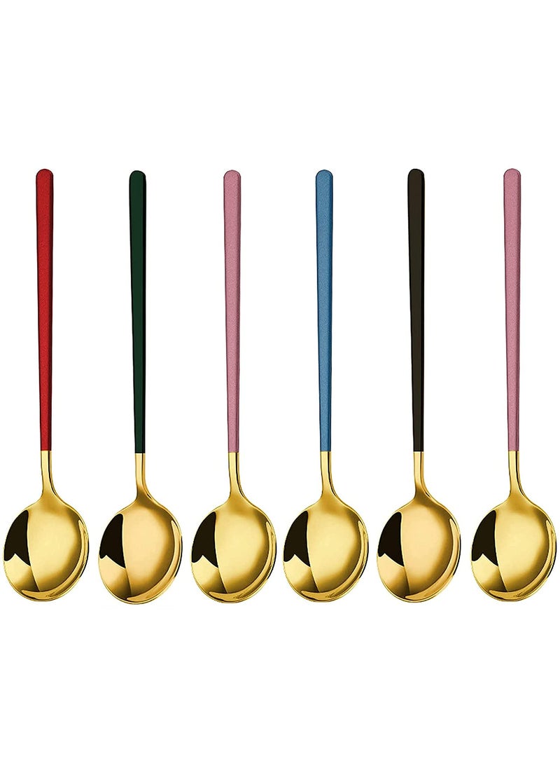 Primetan Golden Lunch Dinner Spoon Set Stainless Steel Soup Spoon Set Cutlery Soup Spoon Set Dinner Soup Spoon Set Flatware Kitchen Cutlery Tableware for Home Set of 6 Gold