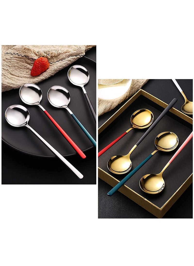 Primetan Golden Lunch Dinner Spoon Set Stainless Steel Soup Spoon Set Cutlery Soup Spoon Set Dinner Soup Spoon Set Flatware Kitchen Cutlery Tableware for Home Set of 6 Gold