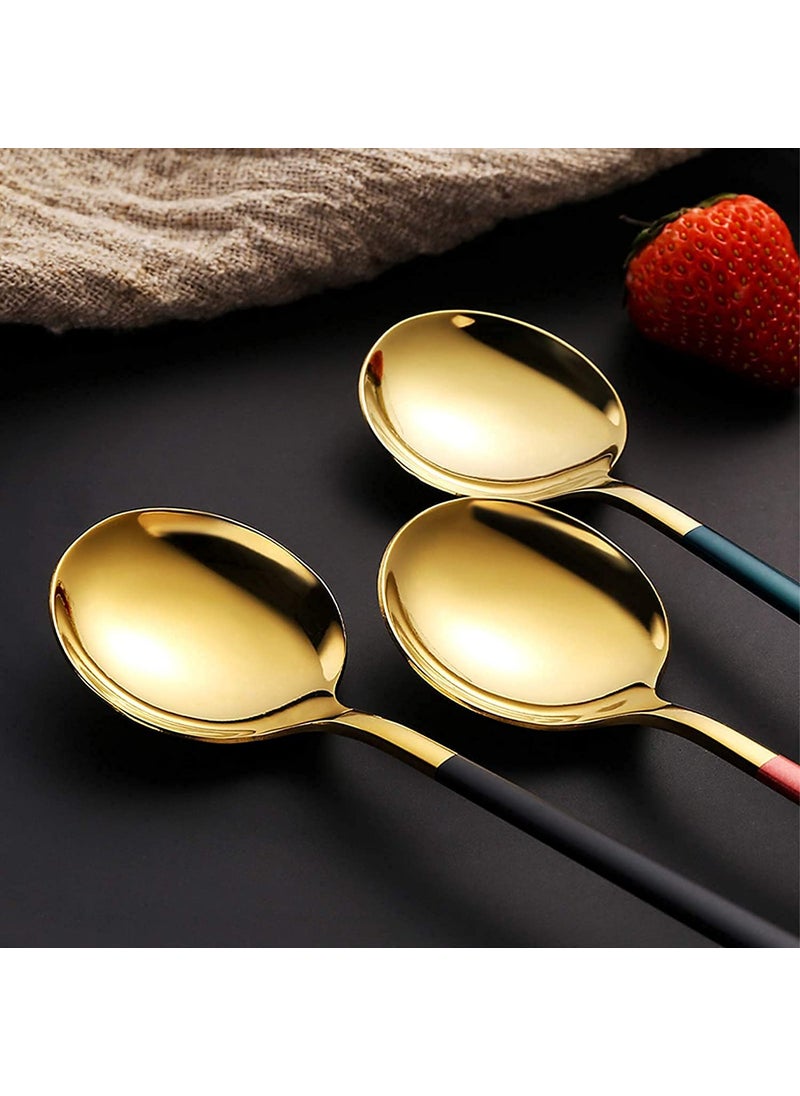 Primetan Golden Lunch Dinner Spoon Set Stainless Steel Soup Spoon Set Cutlery Soup Spoon Set Dinner Soup Spoon Set Flatware Kitchen Cutlery Tableware for Home Set of 6 Gold