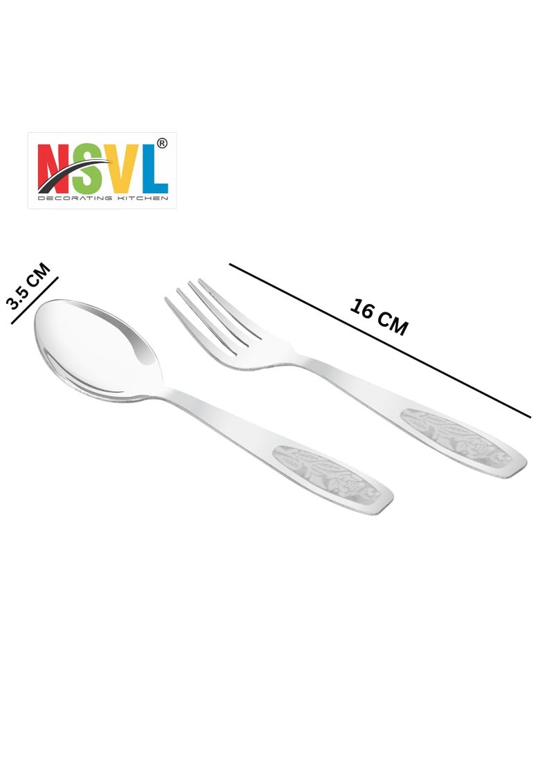 NSVL Rose Design Stainless Steel Heavy Gauge Spoon and Fork Set of 12 Pc BabyTable Spoon 6 Pc 16 cm L DessertTable Fork 6 Pc 16 cm L 16mm Thick