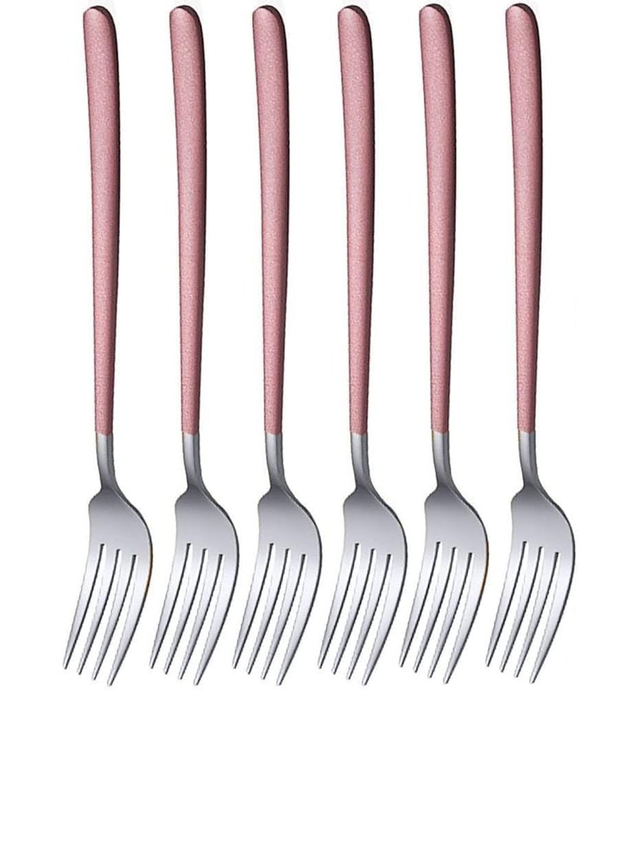 HETSHIV Stainless Steel Dinner Forks Set with Colorful Handle Shiny Silver MouthMirror Polish Silverware Set Dessert Forks Table Forks Salad Forks for Home Kitchen or Restaurant Pink 6