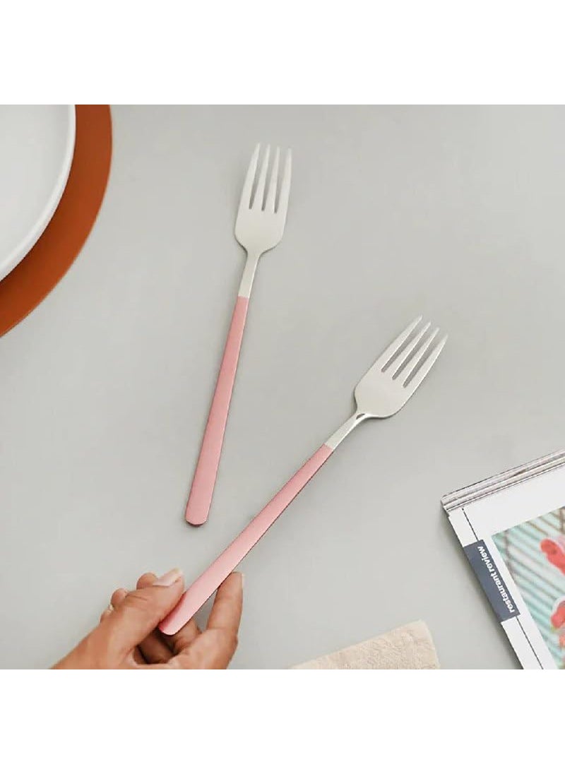 HETSHIV Stainless Steel Dinner Forks Set with Colorful Handle Shiny Silver MouthMirror Polish Silverware Set Dessert Forks Table Forks Salad Forks for Home Kitchen or Restaurant Pink 6