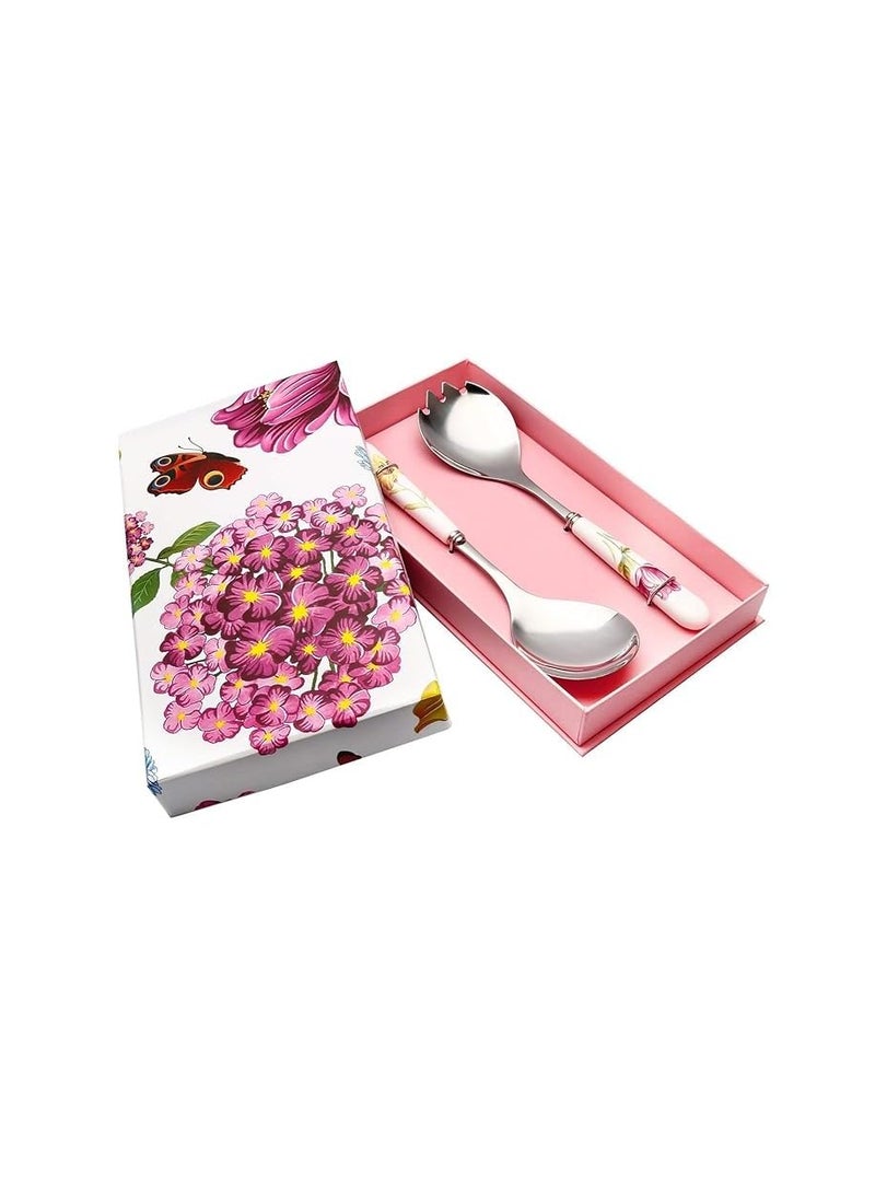 Home Treasure Stainless Steel Serving Spoon with Ceramic Handle Salad Serving Set with Gift Box 2Piece