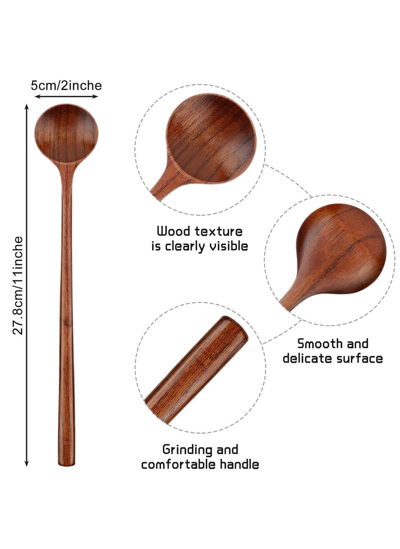 6 PCS 109 Inch Wooden Long Spoons Kitchen Wooden Cooking Spoon Korean Style Soup Spoons Suitable for Eating Mixing Stirring Soup Stews Brown