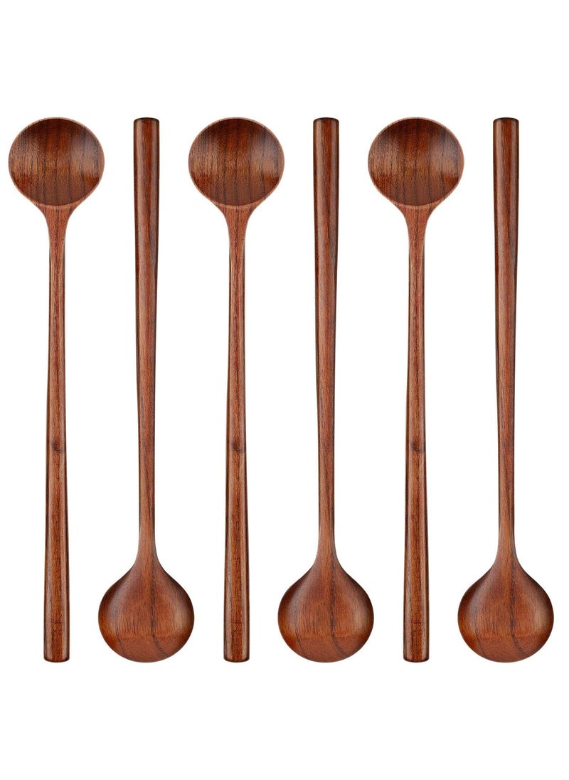 6 PCS 109 Inch Wooden Long Spoons Kitchen Wooden Cooking Spoon Korean Style Soup Spoons Suitable for Eating Mixing Stirring Soup Stews Brown