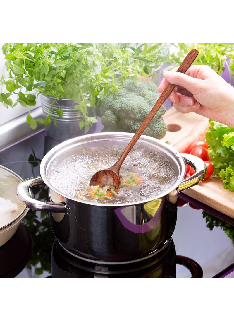6 PCS 109 Inch Wooden Long Spoons Kitchen Wooden Cooking Spoon Korean Style Soup Spoons Suitable for Eating Mixing Stirring Soup Stews Brown