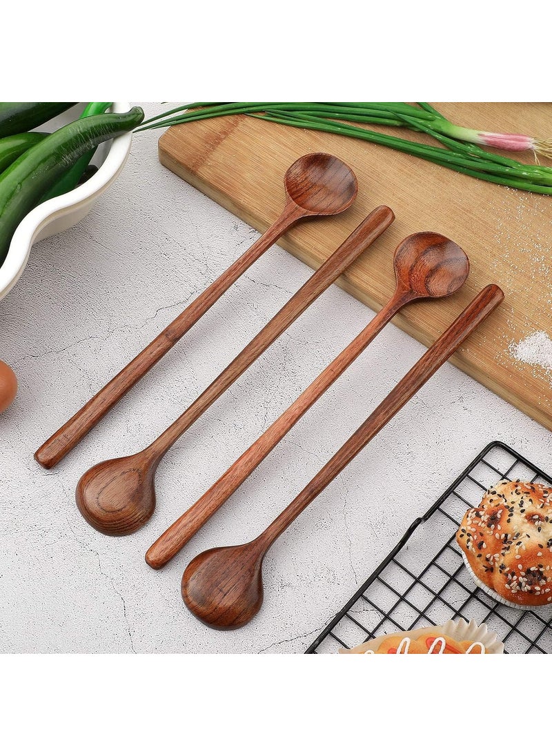6 PCS 109 Inch Wooden Long Spoons Kitchen Wooden Cooking Spoon Korean Style Soup Spoons Suitable for Eating Mixing Stirring Soup Stews Brown