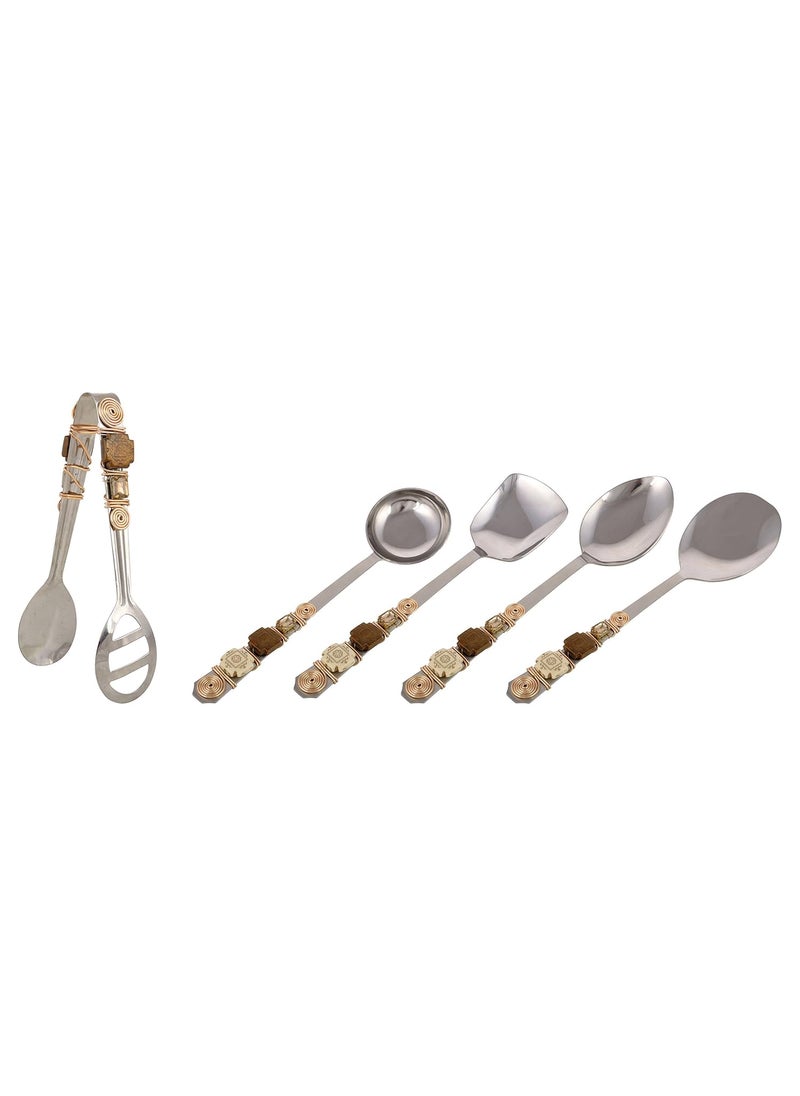 Jewel Kraft Designs Stainless Steel Serving Spoons Set of 5 Cream 11 inch