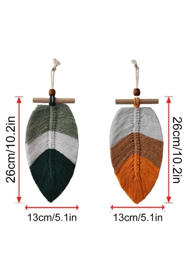 Macrame Leaf Wall Hanging 2pcs Handmade Macrame Wall Hanging Boho Wall Decor Woven Tapestry Ornaments for Nursery Bedroom Decoration Macrame Decor Nursery Decor