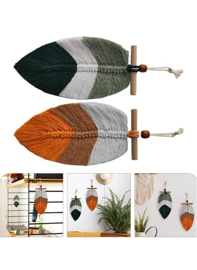 Macrame Leaf Wall Hanging 2pcs Handmade Macrame Wall Hanging Boho Wall Decor Woven Tapestry Ornaments for Nursery Bedroom Decoration Macrame Decor Nursery Decor