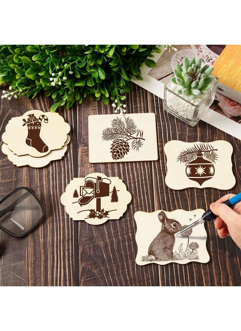 60 PCS Unfinished Wood Cutouts for Crafts DIY Natural Wood Ornaments Decorations