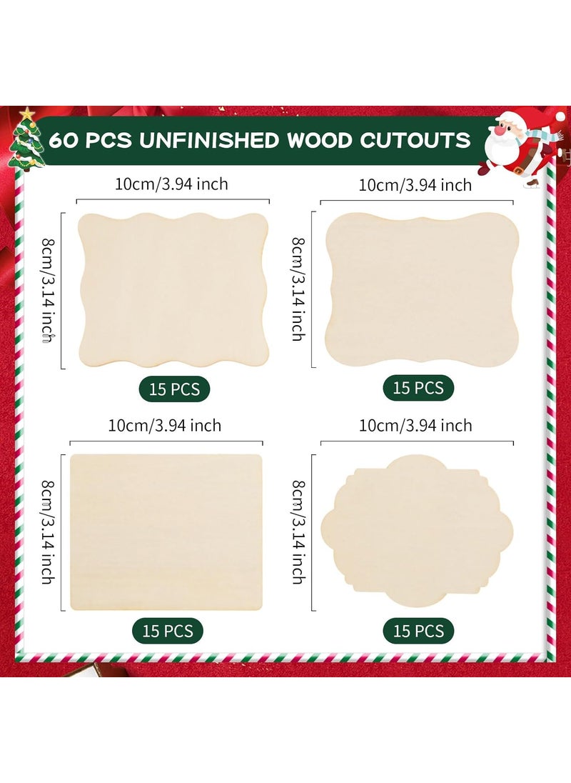 60 PCS Unfinished Wood Cutouts for Crafts DIY Natural Wood Ornaments Decorations