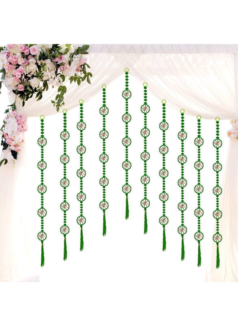Rajasthan Kraft Handmade Pom Pom Beads with Gotta Patti Ring Tassels Used for Wall Decor and Door HangingHome Office Diwali Decoration Length 55 Inch Pack of 15 Colour Green RK3480115