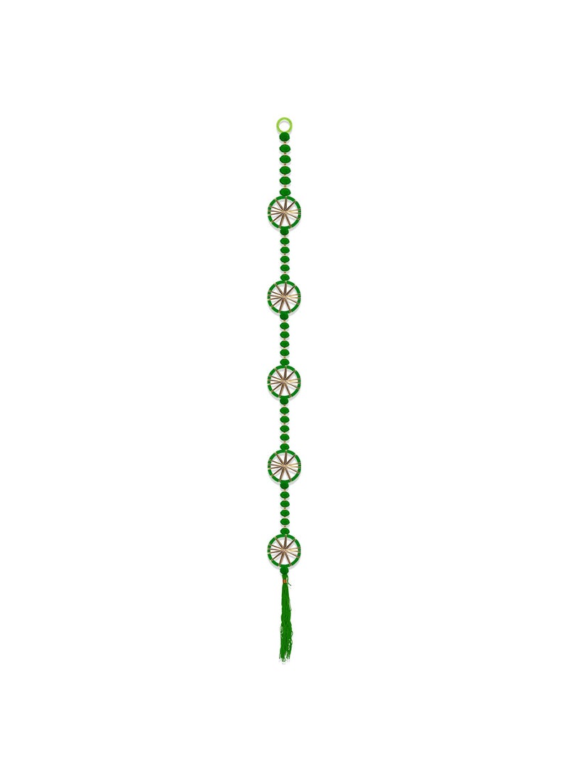 Rajasthan Kraft Handmade Pom Pom Beads with Gotta Patti Ring Tassels Used for Wall Decor and Door HangingHome Office Diwali Decoration Length 55 Inch Pack of 15 Colour Green RK3480115
