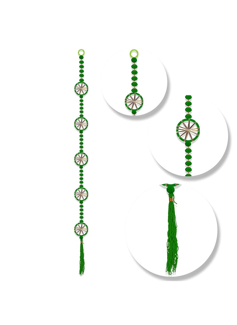 Rajasthan Kraft Handmade Pom Pom Beads with Gotta Patti Ring Tassels Used for Wall Decor and Door HangingHome Office Diwali Decoration Length 55 Inch Pack of 15 Colour Green RK3480115
