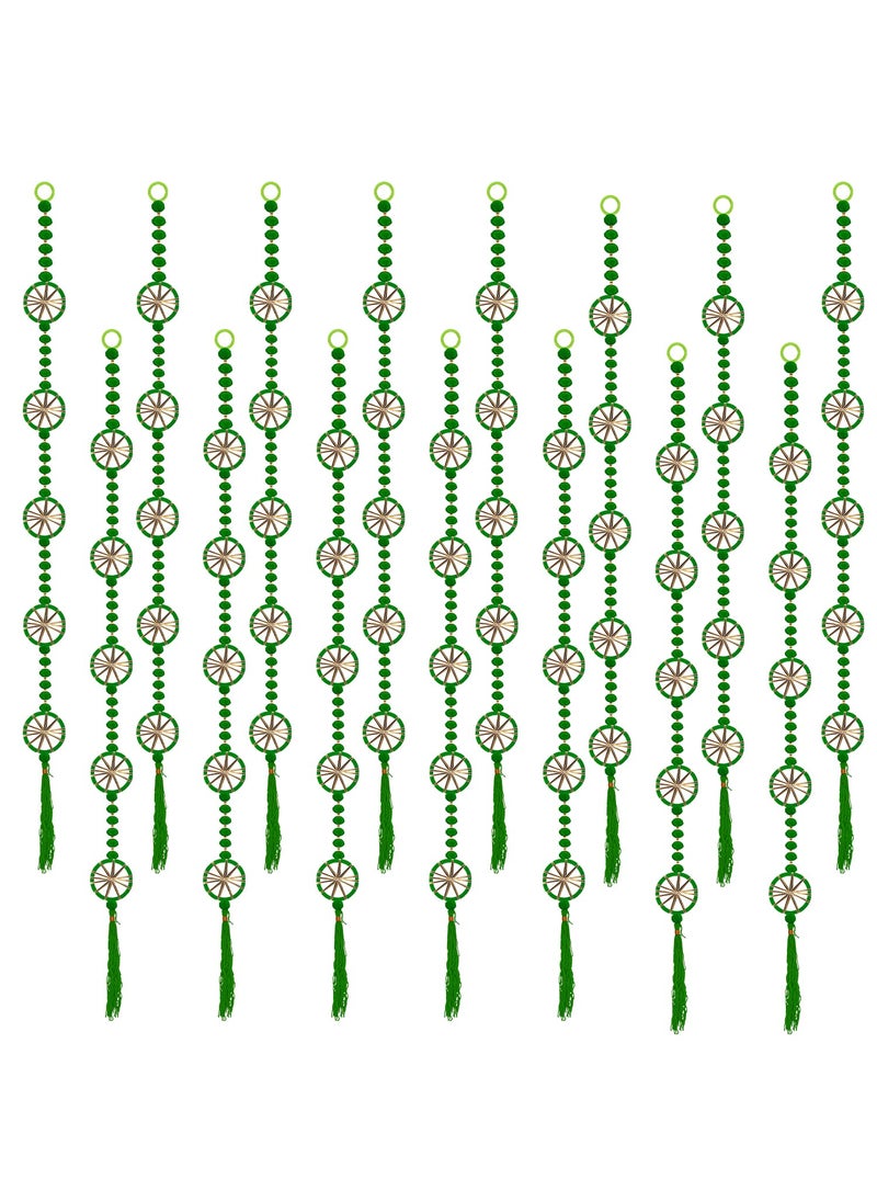 Rajasthan Kraft Handmade Pom Pom Beads with Gotta Patti Ring Tassels Used for Wall Decor and Door HangingHome Office Diwali Decoration Length 55 Inch Pack of 15 Colour Green RK3480115
