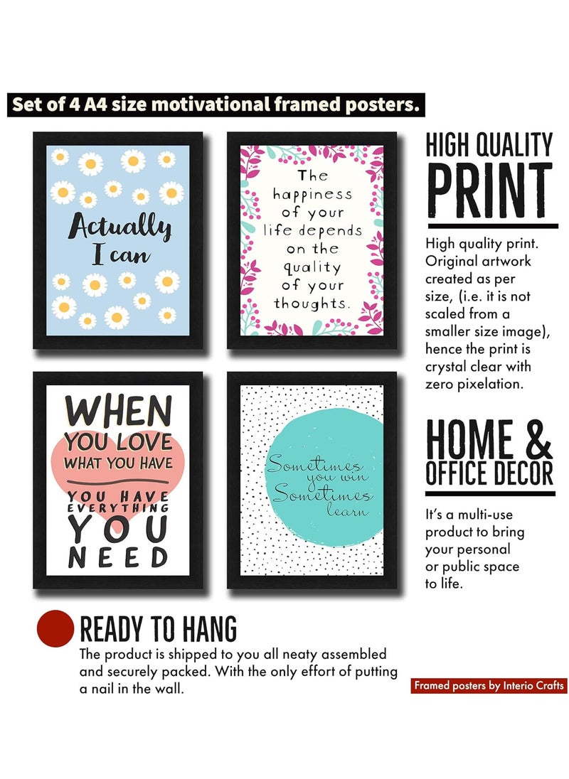 Interiocrafts Motivational Posters with FrameInspirational Wall Art for Office Home Classroom Gym Positive Mindset Success Decor 13 x10 Inches Black PACK of 4