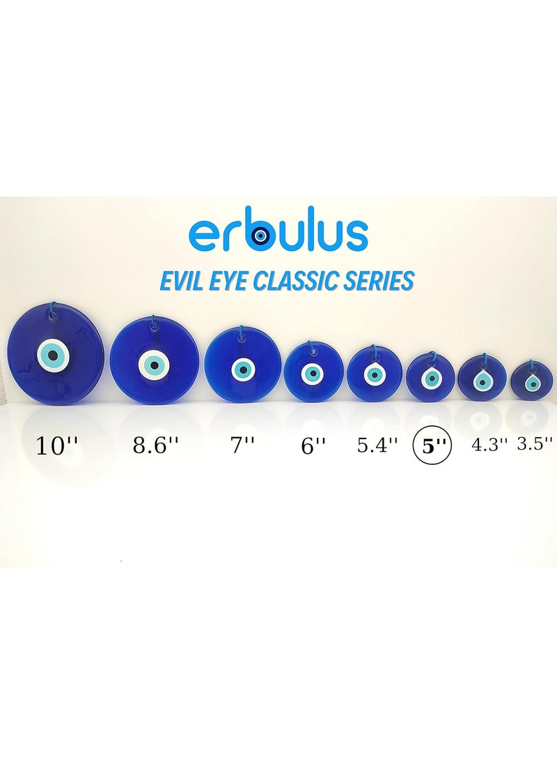 Erbulus Handmade Blue 13 cm Glass Turkish Evil Eye Hanging for Home Entrance Nazar Battu Protection Amulet for Good Luck Prosperity Main Door Wall Decor