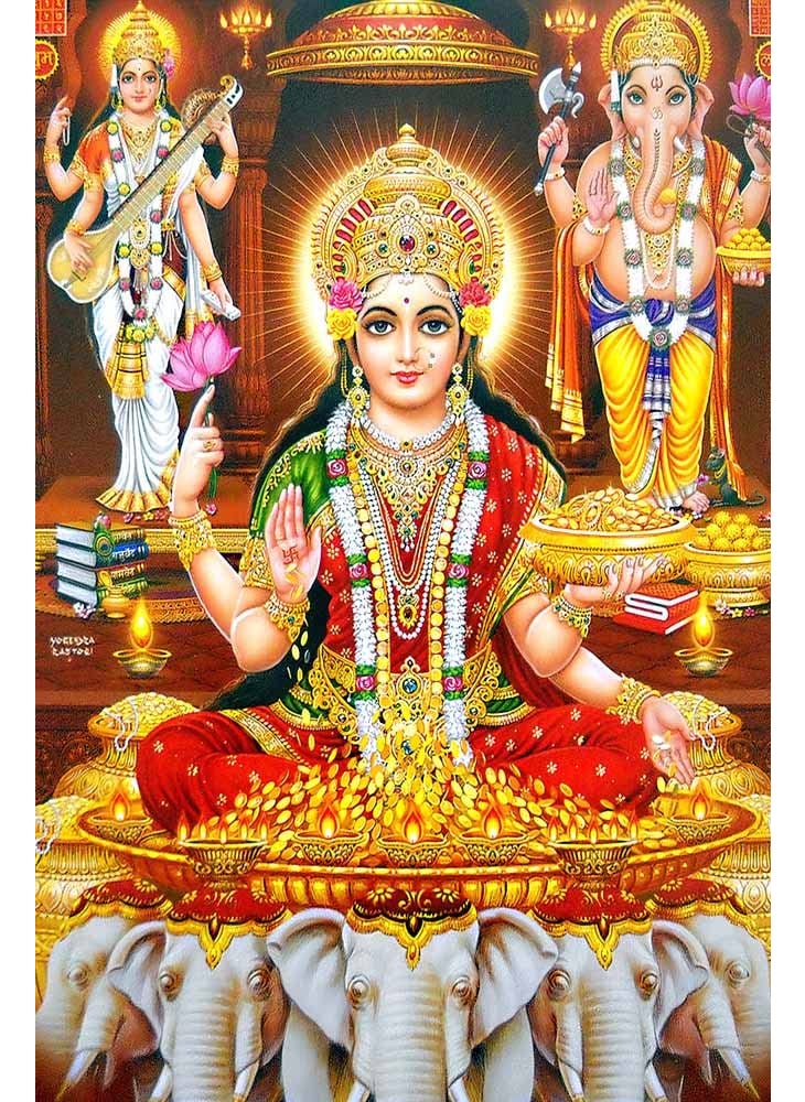 wallpics Goddess Maa Laxmi Religious Waterproof Vinyl Sticker Poster 24X36 inches can19273