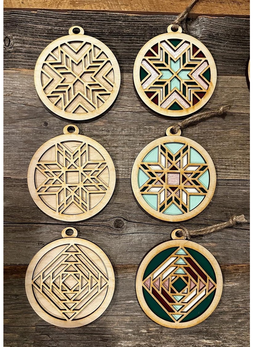 American Elm Pack of 6 DIY Barn Quilt Pattern Ornaments Painting Kit 6x4 Inch Ornament Craft Kit for Christmas and Holiday Decor Perfect DIY Holiday Craft Kit