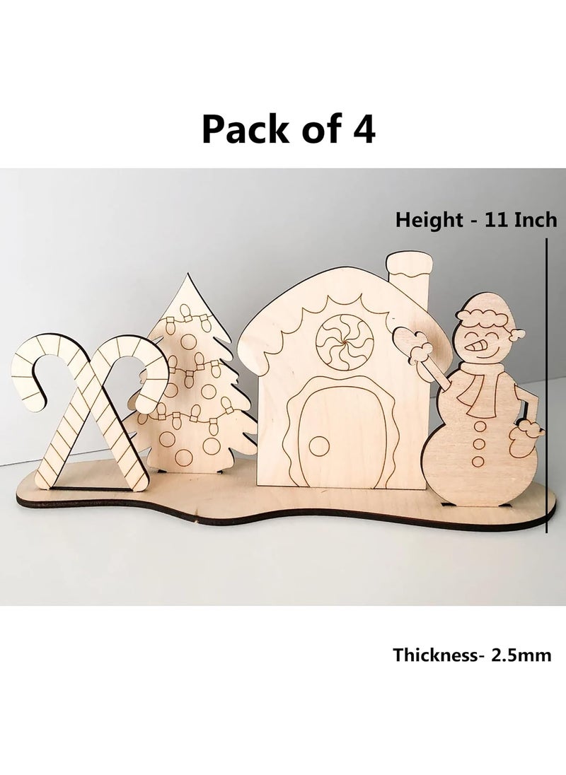 Cliths Pack of 4 Christmas Snowman Gingerbread House DIY Paint Kit 11 Inch Wooden Ornaments Holiday Decorating Christmas Crafts for Kids Gift Tags Christmas Tree Decor