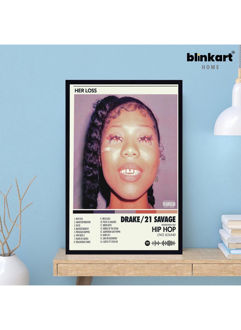 BLINKART Drake Her Loss Popular Music Album Songs Hanging Wall ArtWork Photo Frames 13x10 inch Decoration For Home Bedroom Living Room Aesthetics Artworks Spotify Song Link QR Code