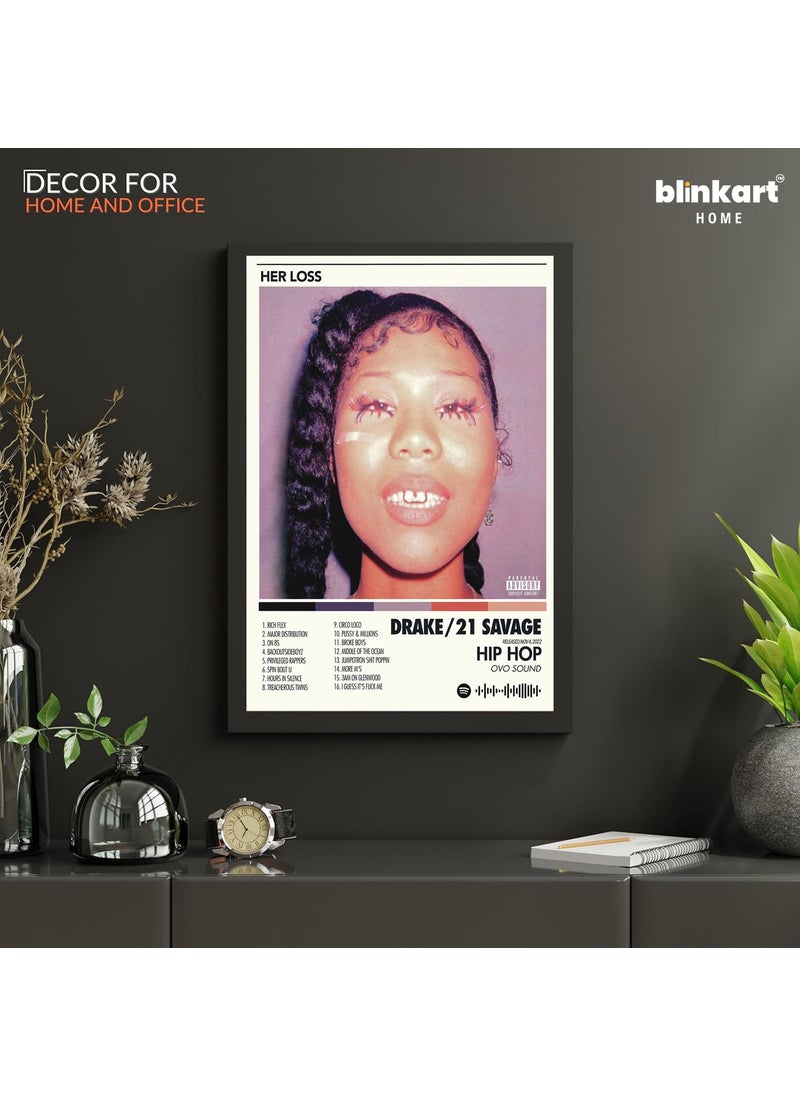 BLINKART Drake Her Loss Popular Music Album Songs Hanging Wall ArtWork Photo Frames 13x10 inch Decoration For Home Bedroom Living Room Aesthetics Artworks Spotify Song Link QR Code