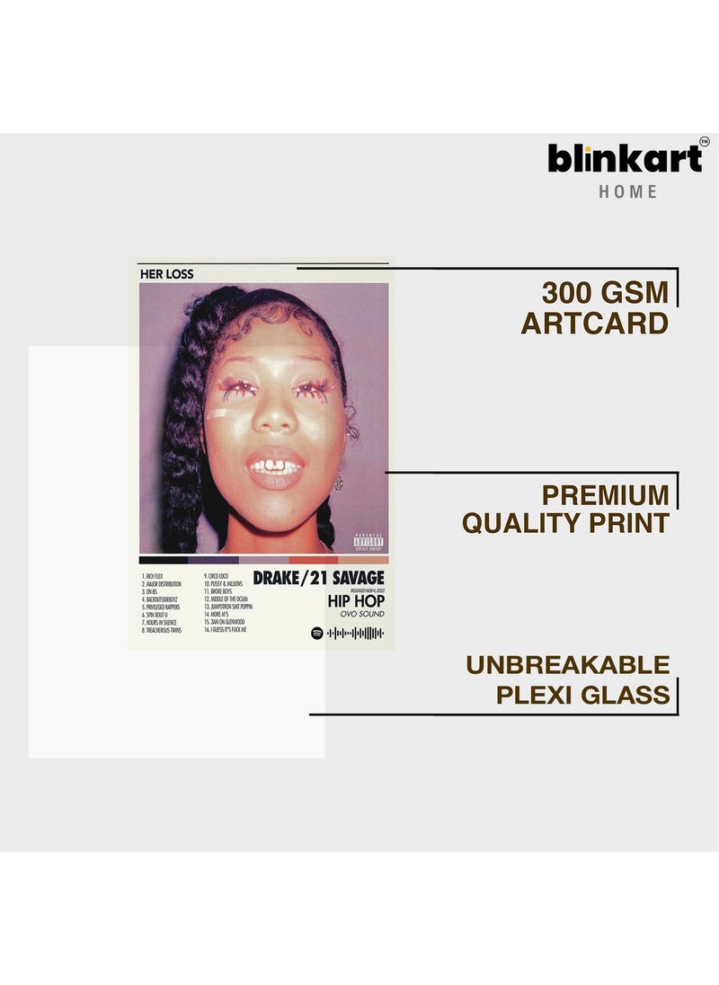 BLINKART Drake Her Loss Popular Music Album Songs Hanging Wall ArtWork Photo Frames 13x10 inch Decoration For Home Bedroom Living Room Aesthetics Artworks Spotify Song Link QR Code