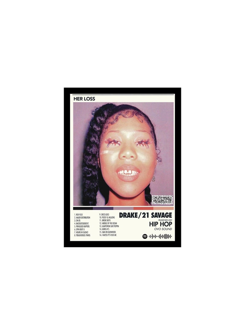 BLINKART Drake Her Loss Popular Music Album Songs Hanging Wall ArtWork Photo Frames 13x10 inch Decoration For Home Bedroom Living Room Aesthetics Artworks Spotify Song Link QR Code