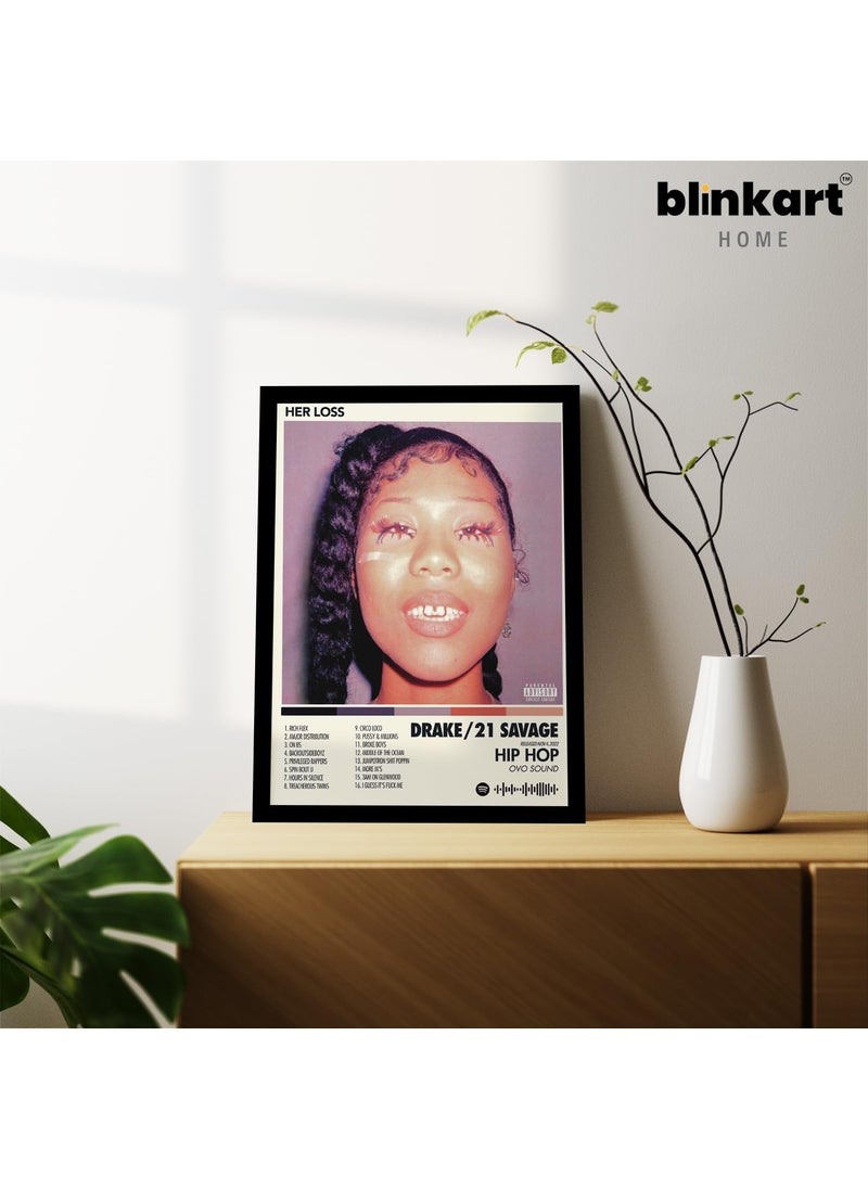 BLINKART Drake Her Loss Popular Music Album Songs Hanging Wall ArtWork Photo Frames 13x10 inch Decoration For Home Bedroom Living Room Aesthetics Artworks Spotify Song Link QR Code