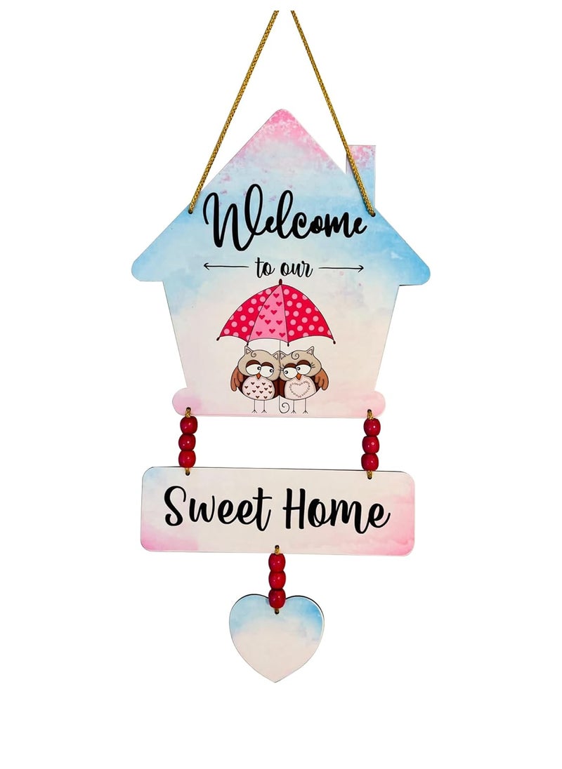 Charming Owl Duo Wooden Wall Hanging Welcome to Sweet Home