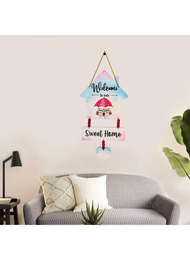 Charming Owl Duo Wooden Wall Hanging Welcome to Sweet Home