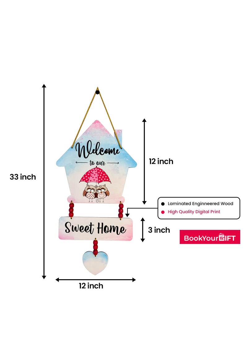 Charming Owl Duo Wooden Wall Hanging Welcome to Sweet Home